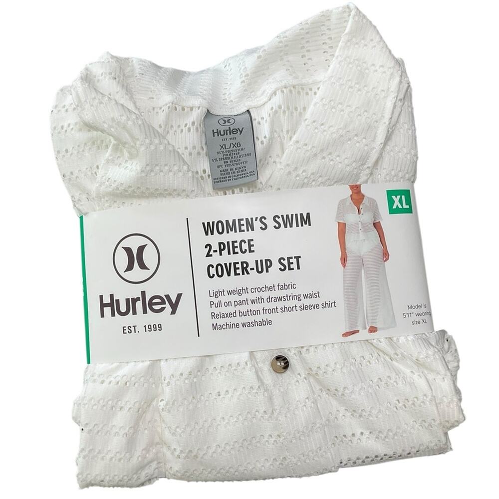 Hurley Women's Swim Cover Up Crochet Set White Size XL NWT